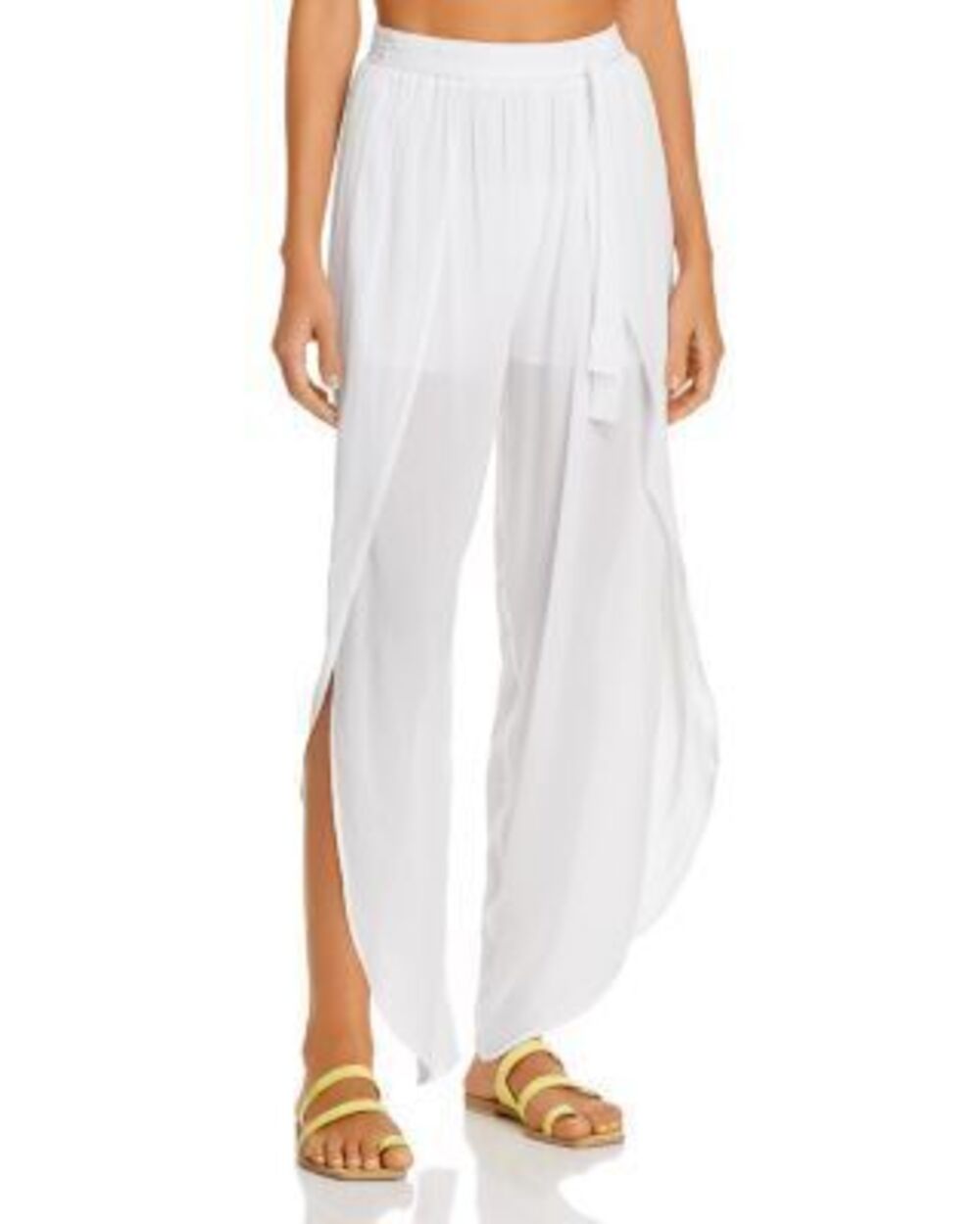 AQUA Women's White Swim Petal Beach Swim Cover-Up Pants L NWT